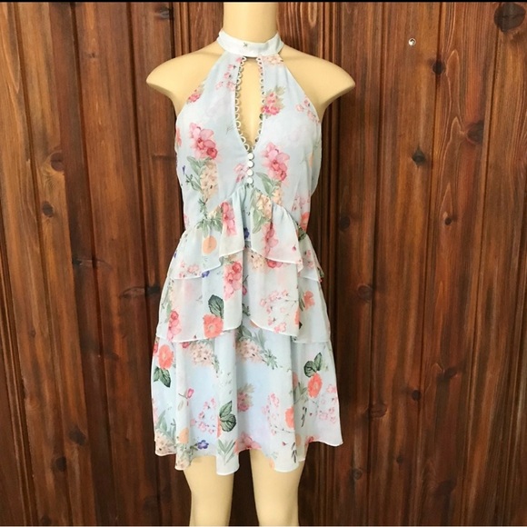 Express Tiered Floral Halter Dress 2 - Picture 4 of 9